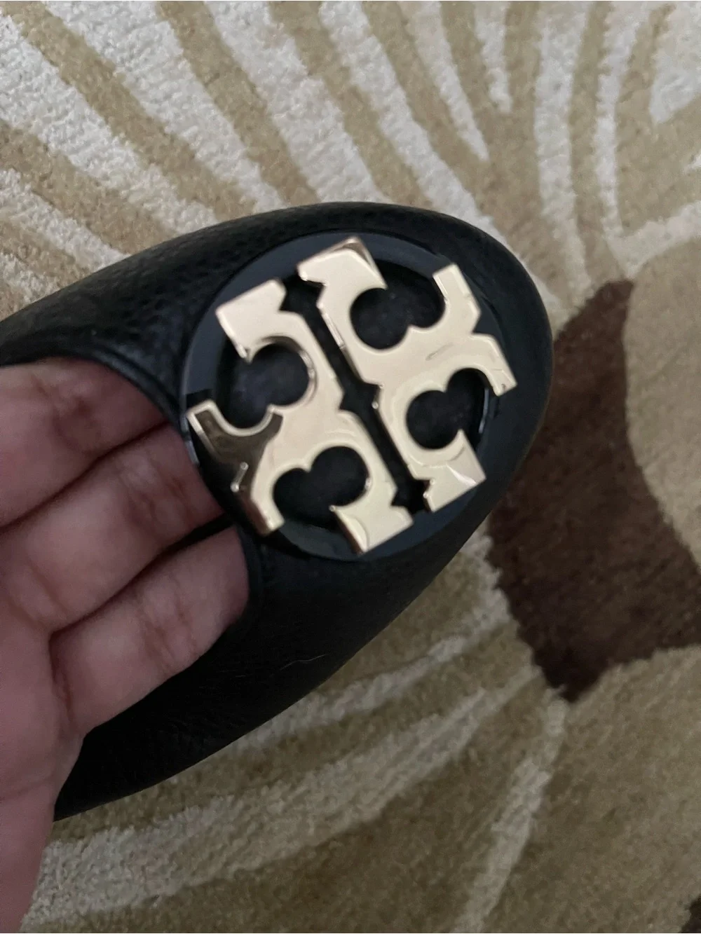 Tory Burch Claire Ballet Flats Size 6 Black Leather Gold Logo